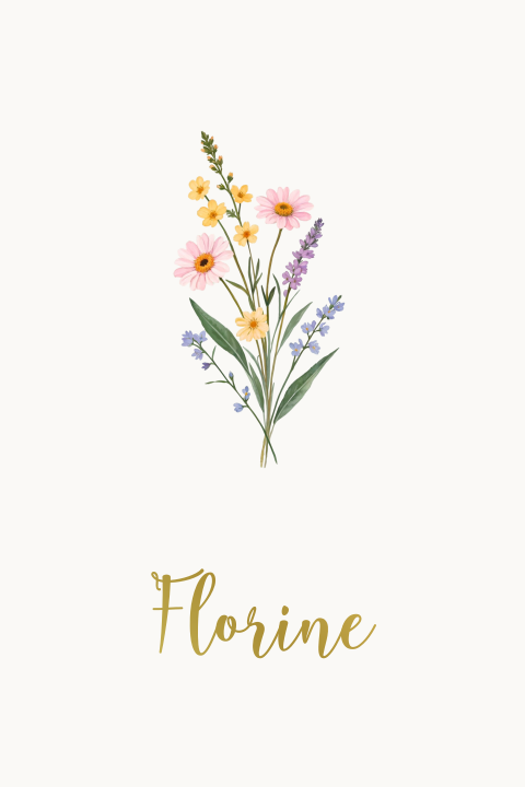 Geboortekaartje meisje met bloemen boeket goudfolie