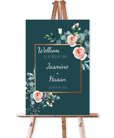 Welkomstbord green peach flower