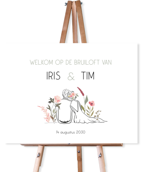 Welkomstbord illustratie bruidspaar