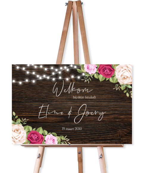 Welkomstbord roses on wood