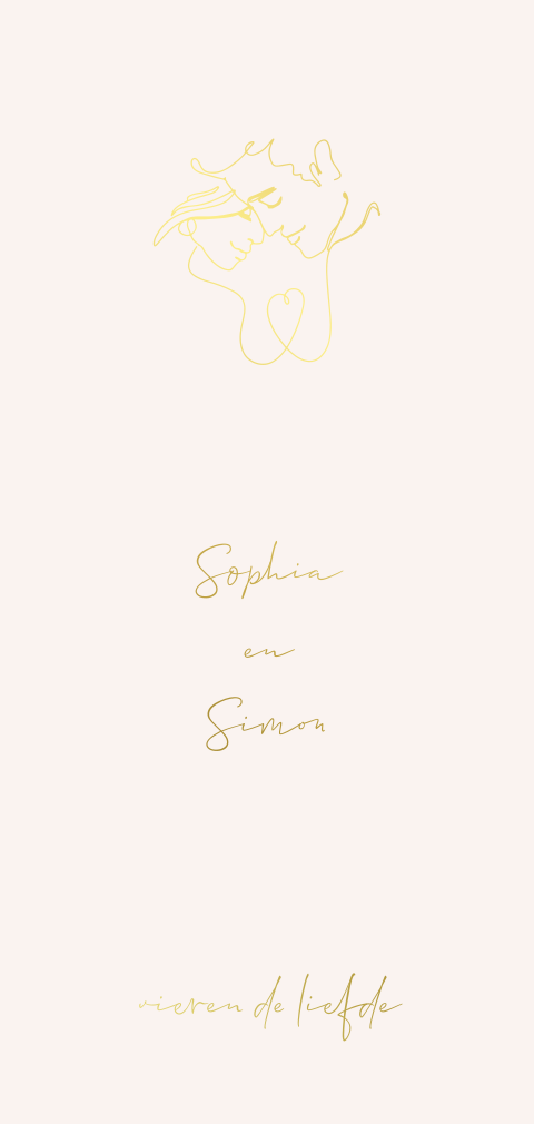 Langwerpig minimalistisch trouwkaart handgetekende koppel lijntekening