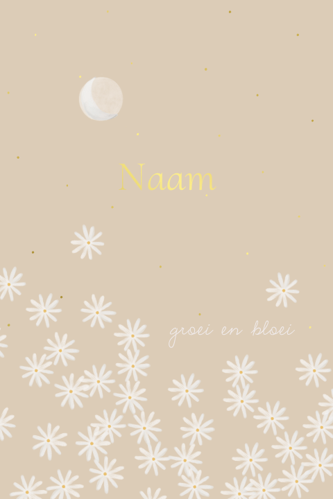 Poster met witte madeliefjes met maan en sterren
