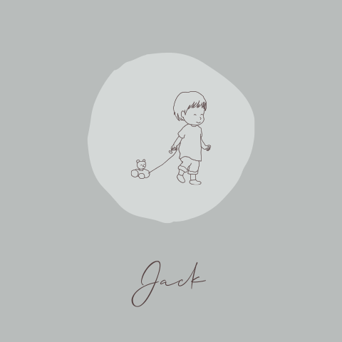 Geboortekaartje jongetje speelt lijntekening