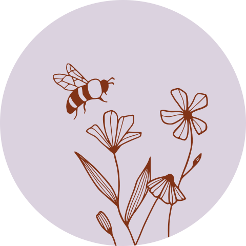 Lila sluitzegel met bloemetjes en bijtje