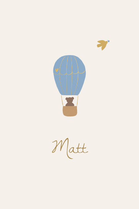 Geboortekaartje aquarel luchtballon vogel teddybeer silhouet folie