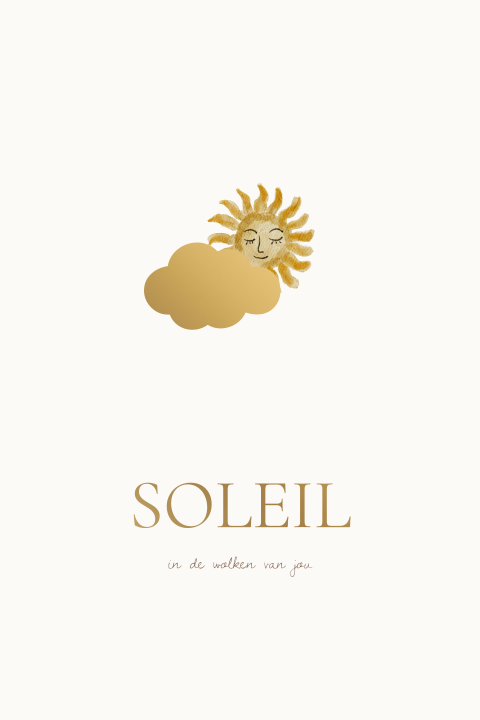 Geboortekaartje minimalistisch aquarel zon goudfolie wolk 