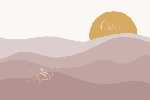 Geboortekaartje vis in de golven van de zee rosegoudfolie