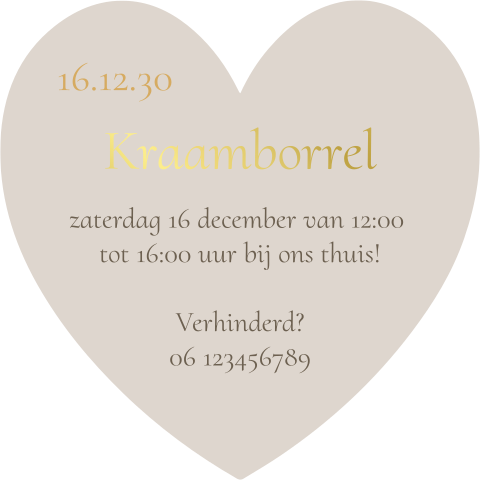Kraamborrelkaartje origineel hartjevorm 45mm goudfolie