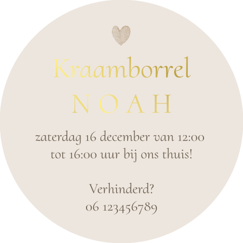 Rond kraamborrellabeltje geboortekaartje 45mm goudfolie