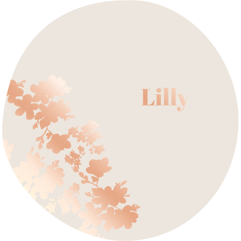 Ronde speelse vorm meisje geboortekaartje met bloemen in koperfolie