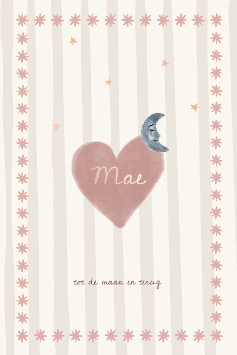 Eclectic boho sterrenframe geboortekaartje roze maan rosegoudfolie