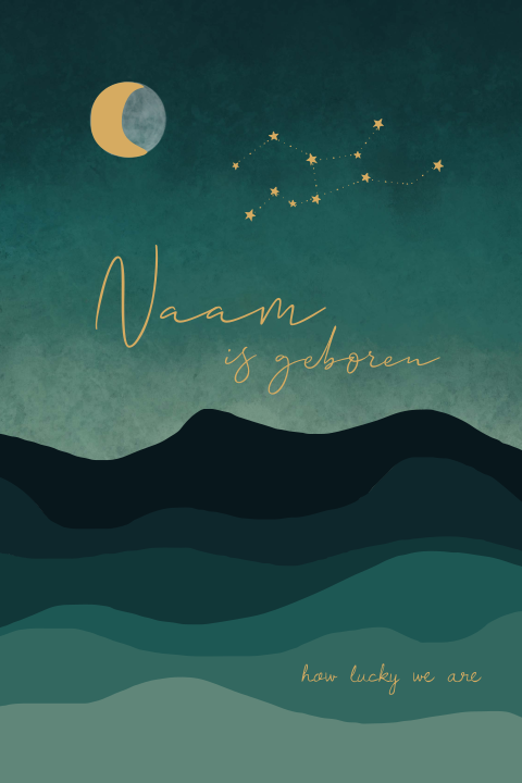 Raamsticker met maan, sterrenbeeld en bergen in de nacht