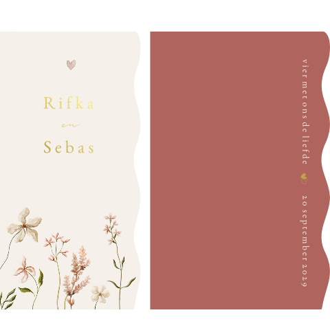 Golf trouwkaart labelkaart botanic bloemen aquarel koperfolie