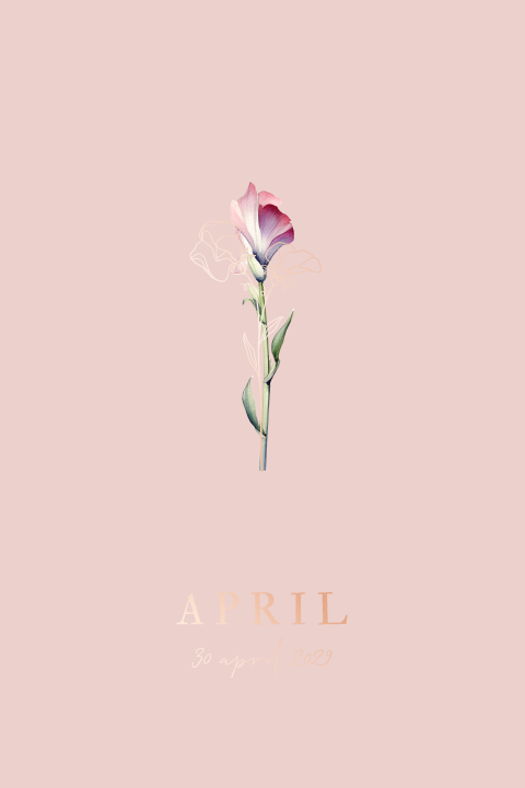 Geboortekaartje geboortebloem maand april Lathyrus rosegoudfolie