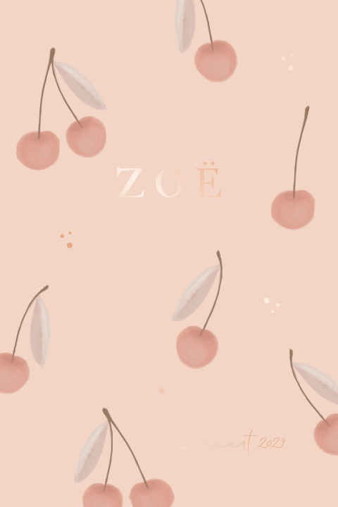 Fruit geboortekaartje met kersjes in aqaurel watercolor roze