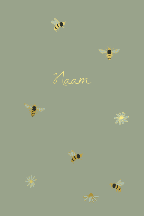 Poster met bloemetjes en bijtjes in goudfolie