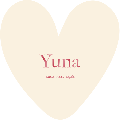 Hartvormig geboortekaartje minimalistisch hoogglans naam