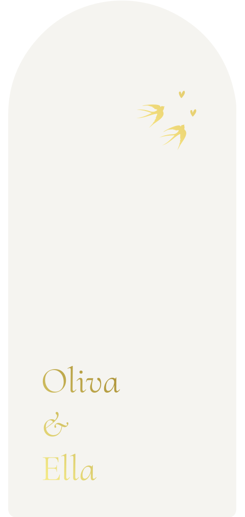 Minimalistisch geboortekaartje langwerpig boogvorm tweeling goudfolie