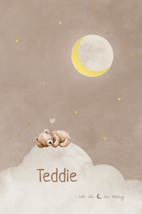 Geboortekaartje knuffelbeer teddybeer wolken maan folie
