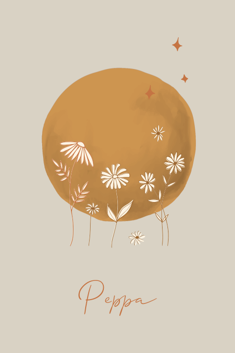 Raamsticker geboorteaankondiging 40x60cm vollemaan bloemetjes