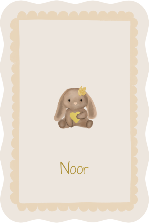 Geboortekaartje golf aquarel knuffelkonijntje hart rosegoudfolie