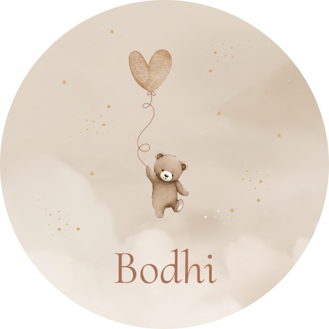 Raamsticker rond 60cm knuffelbeertje teddybeer wolken hartjesballon