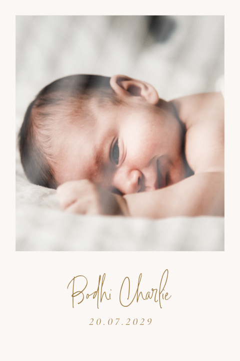 Leuk geboortekaartje polaroid hoogglans beige foto baby