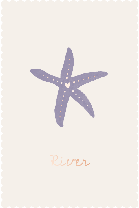 Golf geboortekaartje zeethema zeester paars rosegoudfolie