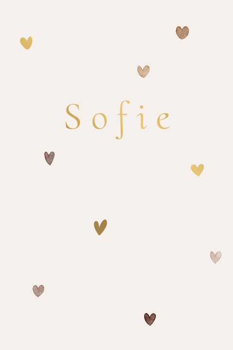 Geboortekaartje beige zandkleur hartjes aquarel watercolor matfolie