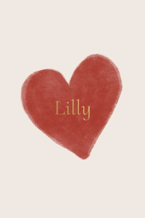 Geboortekaartje rood hart groot mat goudfolie naam