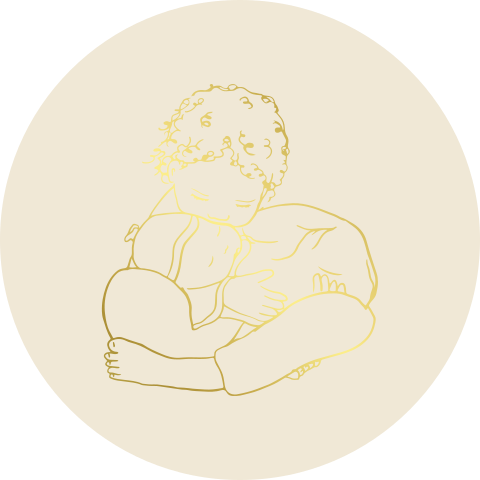 Sluitzegel sticker 35mm rond lijntekening broer zus baby goudfolie