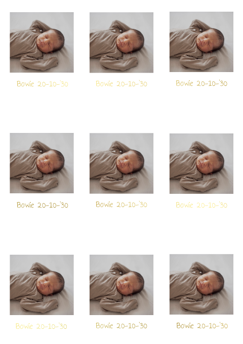 9x polaroid labels fotolabel goudfolie bij geboortekaartje