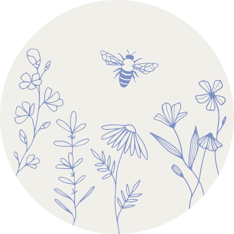 Sluitzegel met bloemetjes en bijtje in blauw en beige