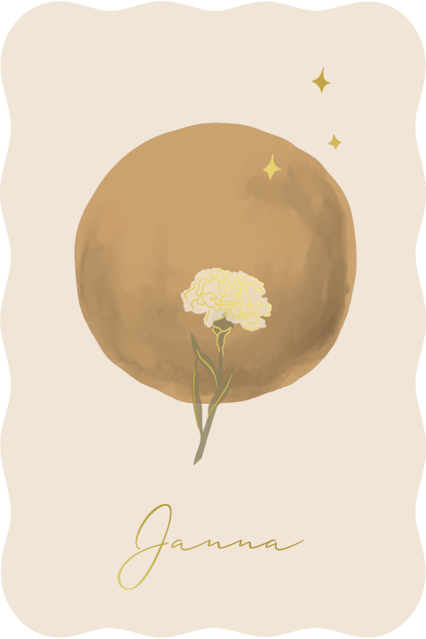 Geboortebloem geboortekaartje januari anjer volle maan