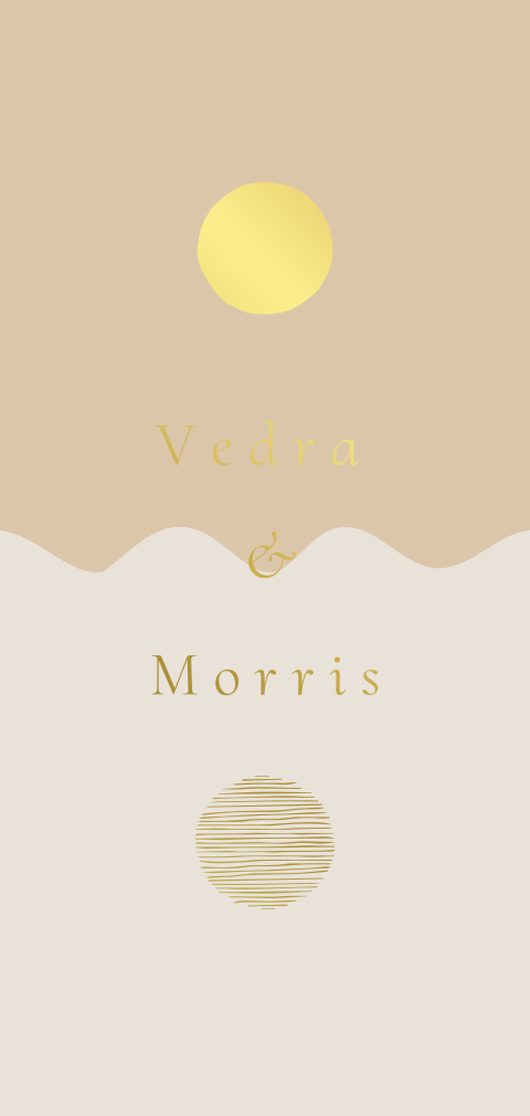 Tweeling geboortekaartje zon en ondergaande zon spiegel in goudfolie