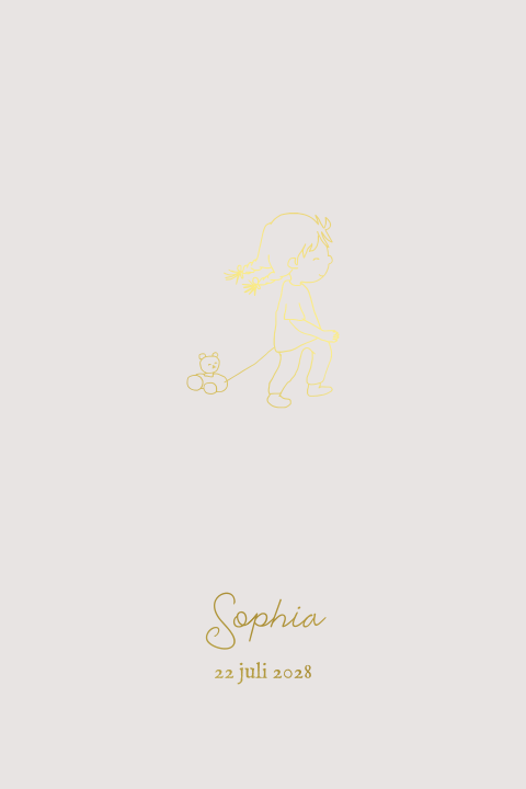 Luxe poster in goudfolie met spelend getekend meisje