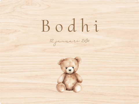 Houten memorybox baby bewaarkist lief aquarel knuffelbeertje