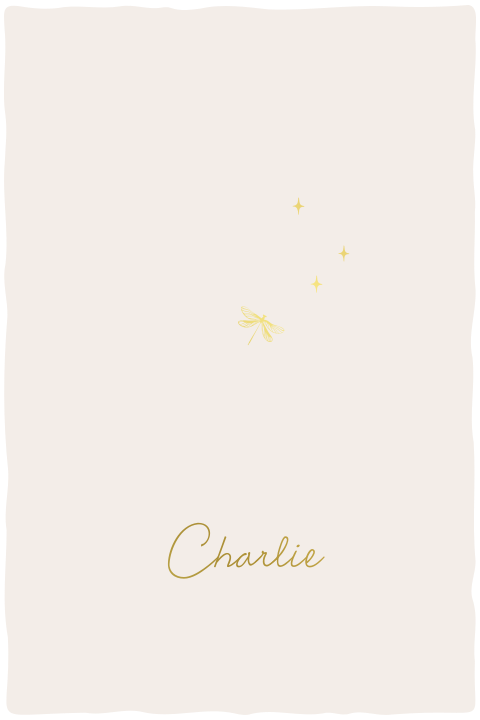 Geboortekaartje met scheprand look-a-like en libelle met sterren