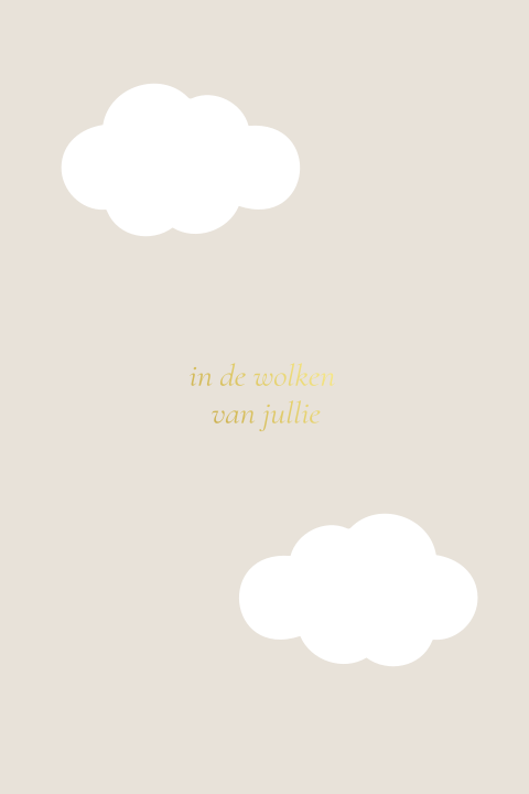 Openslaand tweeling geboortekaartje uniek wolkjes doorkijkje beige