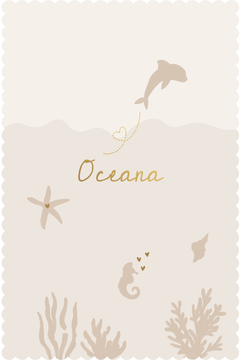 Golfjes geboortekaartje zeethema zeedieren mat goudfolie