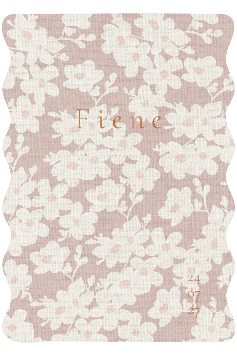 Golvend meisjes geboortekaartje met wilde bloemen in folie