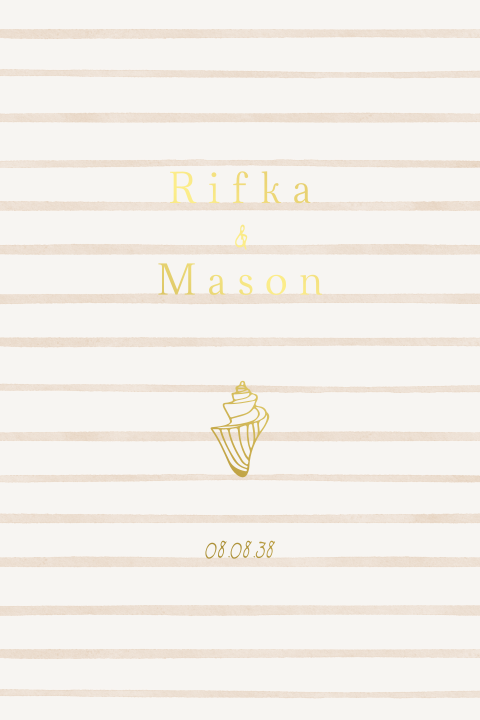 Trouwkaart beach strepen golvend modern handgetekend schelp