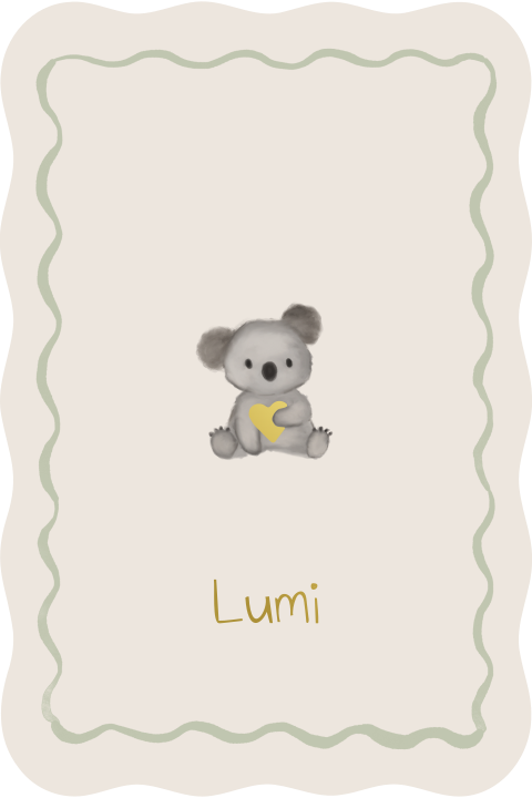 Geboortekaartje golf aquarel koalabeertje hart goudfolie