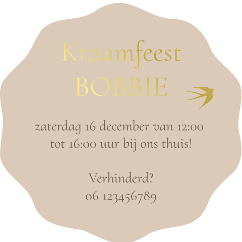 Kraamborrel kaartje geboortekaartje origineel bloemvorm 45mm goudfolie