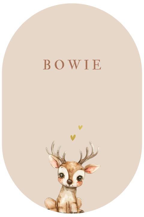 Ovaal geboortekaartje aquarel baby hertje herfst beige goudfolie