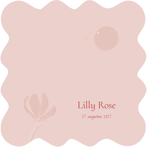 Geboortekaartje in bijzonder golvende vorm met lelie en maan