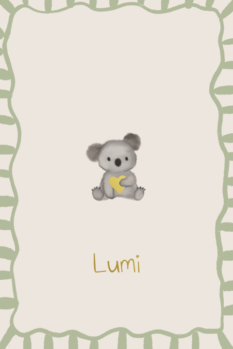 Geboortekaartje streepjesgolf aquarel koalabeertje hart goudfolie