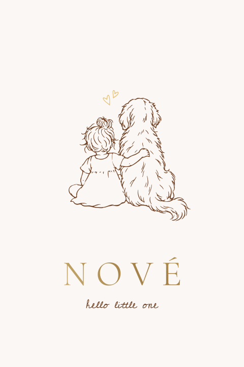 Lief geboortekaartje lijntekening hond huisdier golden retriever