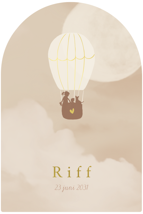 Boogvorm geboortekaartje luchtballon silhouet zus broer goudfolie
