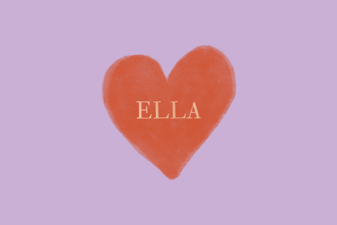 Liggend geboortekaartje lila met rood hart rosegoudfolie naam